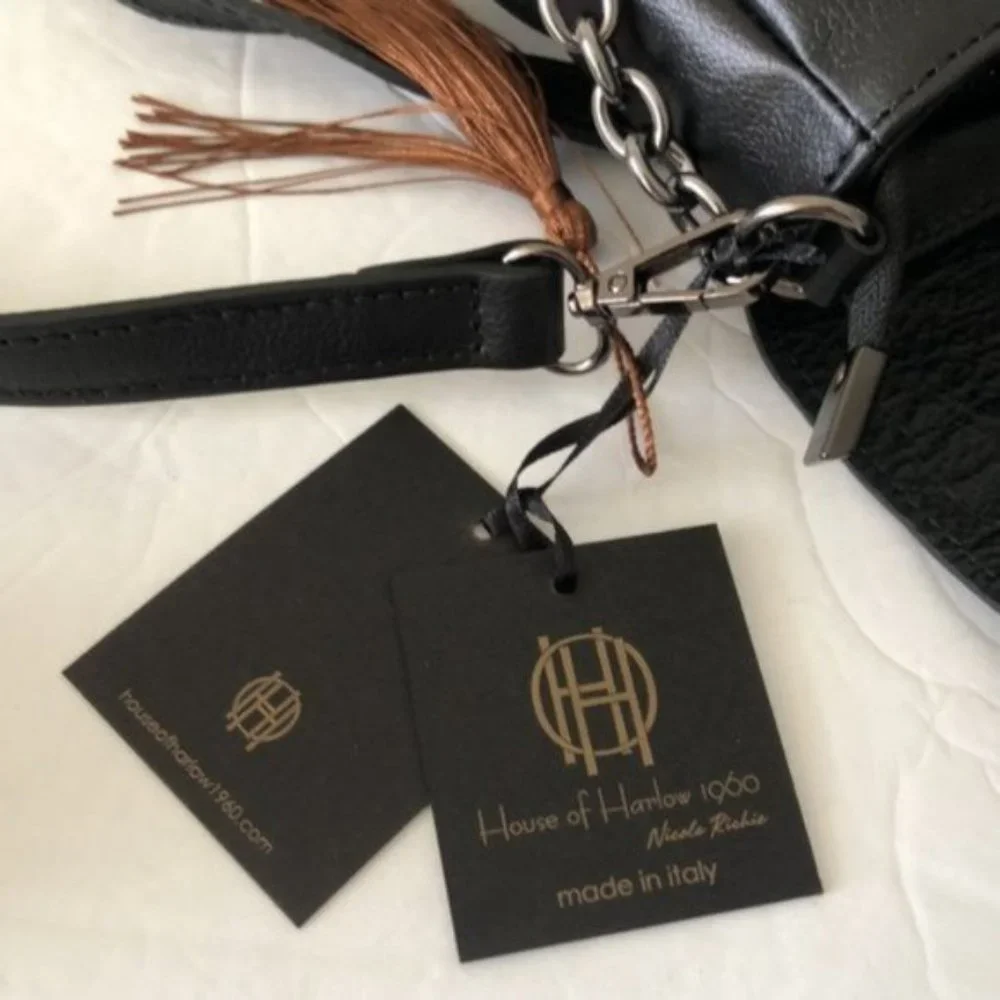 House of Harlow 1960 Gen Leather Crossbody Handbag Black Italy Bee Accent